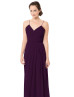 Slim V Neckline Spaghetti Purple Chiffon Pleated Bridesmaid Dress